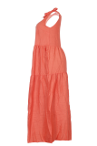 White Casual Solid Patchwork Spaghetti Strap Cake Skirt Dresses
