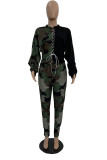 Red Street Print Patchwork O Neck Long Sleeve Two Pieces