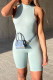 Light Blue Fashion Casual Solid Basic Turtleneck Sleeveless Skinny Romper