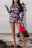 Purple Street Print Patchwork Half A Turtleneck Long Sleeve Two Pieces