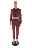Red Fashion Casual Solid Basic Hooded Collar Long Sleeve Two Pieces