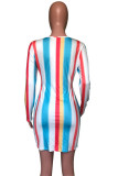 Multicolor Sexy Striped O Neck A Line Dresses