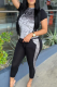 Grey Casual Print Patchwork O Neck Short Sleeve Two Pieces