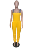 Yellow Casual Solid Split Joint Regular No(Nonelastic) High Waist Straight Bottoms