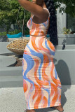 Multicolor Fashion Sexy Print Vests U Neck Sleeveless Two Pieces