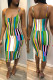 Multicolor Fashion Sexy Patchwork Print Backless O Neck Sling Dress