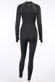Black Sportswear Solid Patchwork O Neck Jumpsuits