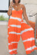 Orange Fashion Casual Print Backless Asymmetrical Spaghetti Strap Sleeveless Two Pieces