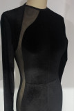 Black Sexy Solid Split Joint O Neck Skinny Jumpsuits