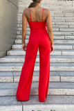 Red Sexy Solid Patchwork Spaghetti Strap Straight Jumpsuits