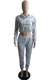 Silver Fashion Print Hooded Collar Long Sleeve Two Pieces