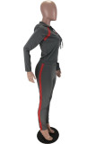 Grey Daily Solid Patchwork Hooded Collar Long Sleeve Two Pieces