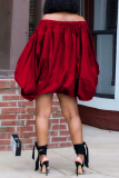 Red Casual Solid Patchwork Off the Shoulder Lantern Dress Dresses
