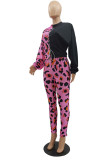 Red Street Print Patchwork O Neck Long Sleeve Two Pieces