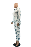 White Casual Print Tie-dye Hooded Collar Long Sleeve Two Pieces
