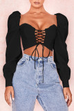 Red Sexy Casual Solid Backless Strap Design Square Collar Tops