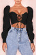 Black Sexy Casual Solid Backless Strap Design Square Collar Tops
