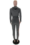 Grey Daily Solid Patchwork Hooded Collar Long Sleeve Two Pieces