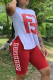 Red Sexy Print Patchwork Slit O Neck Short Sleeve Two Pieces