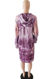 Khaki Fashion Street Adult Healthy Fabric Print Tie-dye Hooded Collar Printed Dress Plus Size 