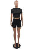 Red Fashion Casual Solid Patchwork Zipper Collar Short Sleeve Two Pieces