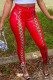 Red Fashion Sexy Solid Hollowed Out Skinny Mid Waist Pencil Trousers