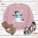 Red Casual Snowman Printed Draw String O Neck Tops