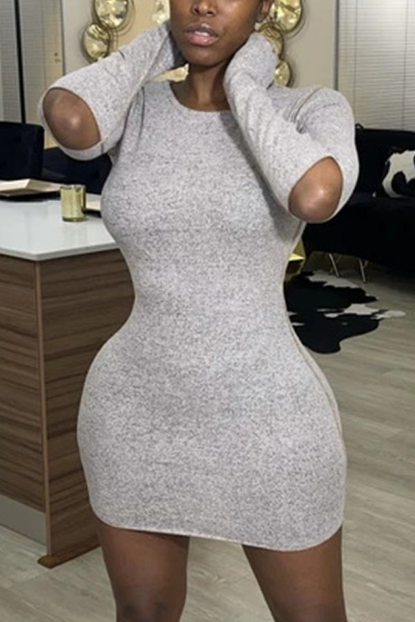 Gray White Sexy Print O Neck Pencil Skirt Dresses