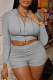 Grey Sexy Solid Patchwork Hooded Collar Long Sleeve Two Pieces