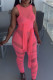Rose Red Fashion Sexy Solid Hollowed Out See-through O Neck Two Pieces