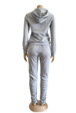 Light Gray Casual Print Letter Hooded Collar Long Sleeve Two Pieces
