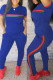 Royal Blue Fashion Patchwork Basic O Neck Short Sleeve Two Pieces