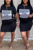 Pink Fashion Sexy Regular Sleeve Short Sleeve O Neck Short Sleeve Dress Knee Length Print Dresses