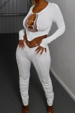 Brown Street Patchwork Hollowed Out See-through O Neck Long Sleeve Two Pieces