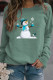 Light Green Casual Snowman Printed Draw String O Neck Tops
