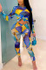 Blue Casual Print O Neck Long Sleeve Two Pieces