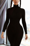 Black Casual Solid Split Joint O Neck Regular Jumpsuits