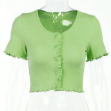 Light Green Fashion Casual Solid Basic O Neck Tops
