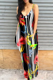 Black Sexy Casual Print Basic Spaghetti Strap Sleeveless Dress