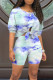 Grey Casual Tie Dye Bandage Patchwork O Neck Half Sleeve Two Pieces