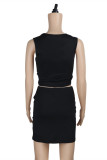 Grey Fashion Casual Solid Basic O Neck Sleeveless Two Pieces