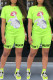 Fluorescent Color Fashion Casual Print Basic Short Sleeve Two Pieces