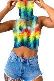 Green Blue Green Yellow Multi-color rose red multicolor Blends Turtleneck Sleeveless Patchwork Print Slim fit Tie Dye Tops