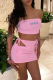 Pink Sexy Print Patchwork Off the Shoulder Sleeveless Two Pieces