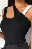 Black Sexy Solid Split Joint Backless U Neck Mid Waist Tops