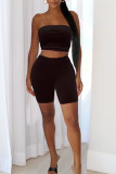 Red Bean Powder Casual Solid Patchwork Strapless Sleeveless Two Pieces