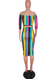 Multicolor Sexy Print Hollowed Out Off the Shoulder Pencil Skirt Dresses