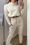 Apricot Casual Solid Patchwork O Neck Long Sleeve Two Pieces