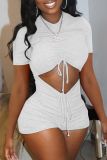 Red Casual Solid Hollowed Out O Neck Skinny Rompers