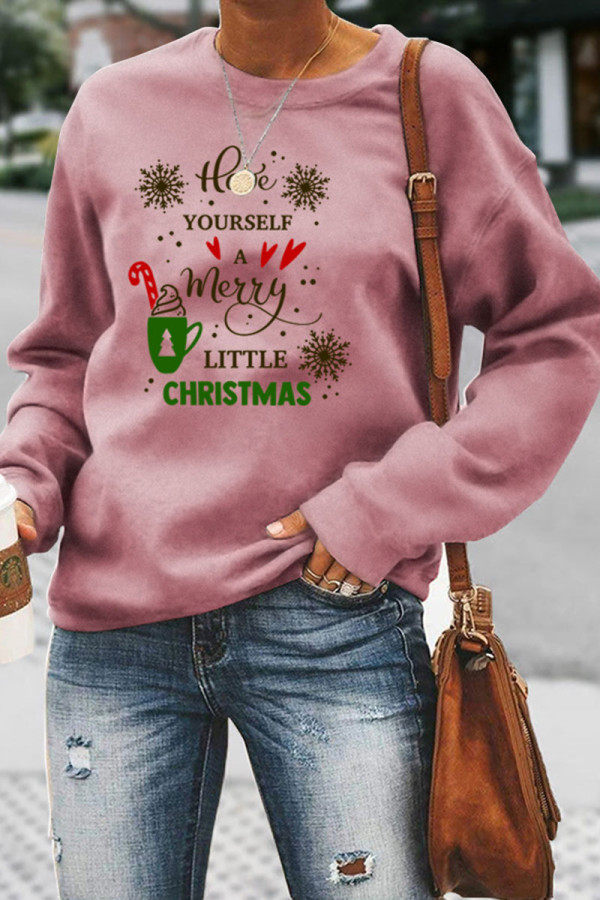 Rose Gold Casual Letter Print Patchwork O Neck Tops